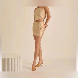 Savannah Morrow Women's XS Clover Rope Waist Mini Skirt Earthy Natural Stripe